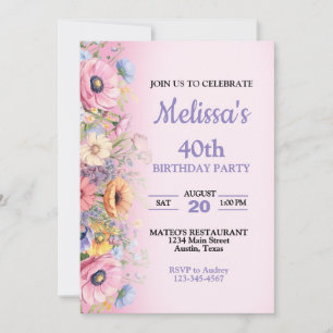 Beautiful Pastel Flowers Birthday Party Invitation