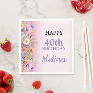Beautiful Pastel Flowers Birthday Party Napkin
