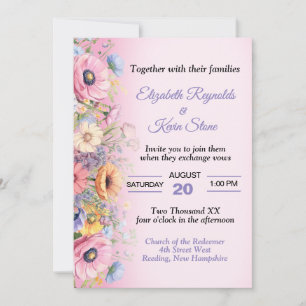 Beautiful Pastel Flowers Wedding Invitation