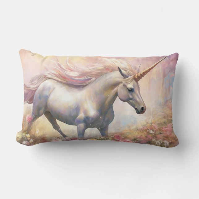 Beautiful Pastel Gold Magical Unicorn Lumbar Cushion (Front)