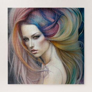Beautiful Pastel Lady with Long Flowing Hair Tript Jigsaw Puzzle