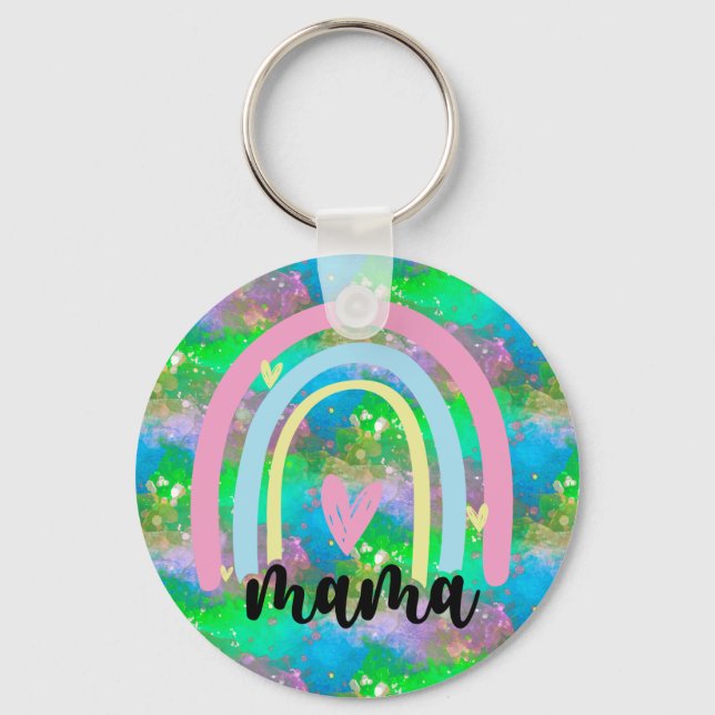 Beautiful Pastel Mama Rainbow Key Ring (Front)