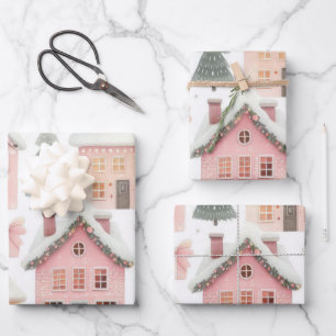 Beautiful Pastel Pink Christmas Designs Wrapping Paper Sheet