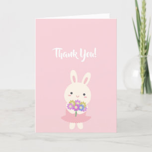 Beautiful Pastel Pink Cute Kawaii Bunny Rabbit Thank You Card