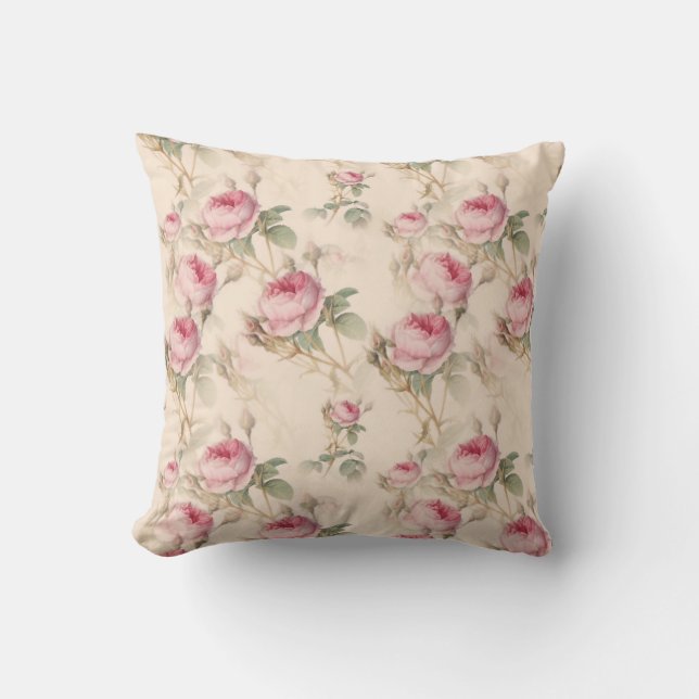 Beautiful Pastel Pink Roses Cushion (Front)