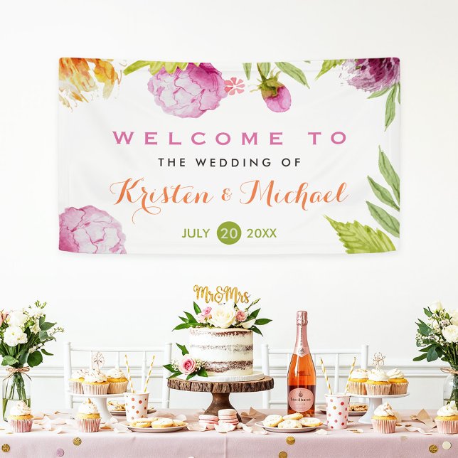 Beautiful Pastel Watercolor Floral Wedding Party Banner (Creator Uploaded)