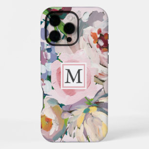 Beautiful Pastel Watercolor Floral with Monogram iPhone 16 Pro Max Case