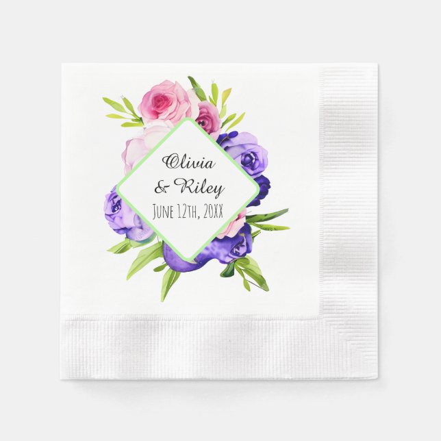 Beautiful Pastel Watercolor Flowers Napkin (Front)