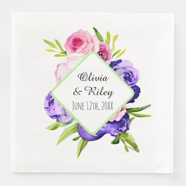Beautiful Pastel Watercolor Flowers Napkin (Front)