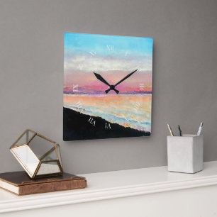 Beautiful Pastels Sunset Painting Square Wall Clock