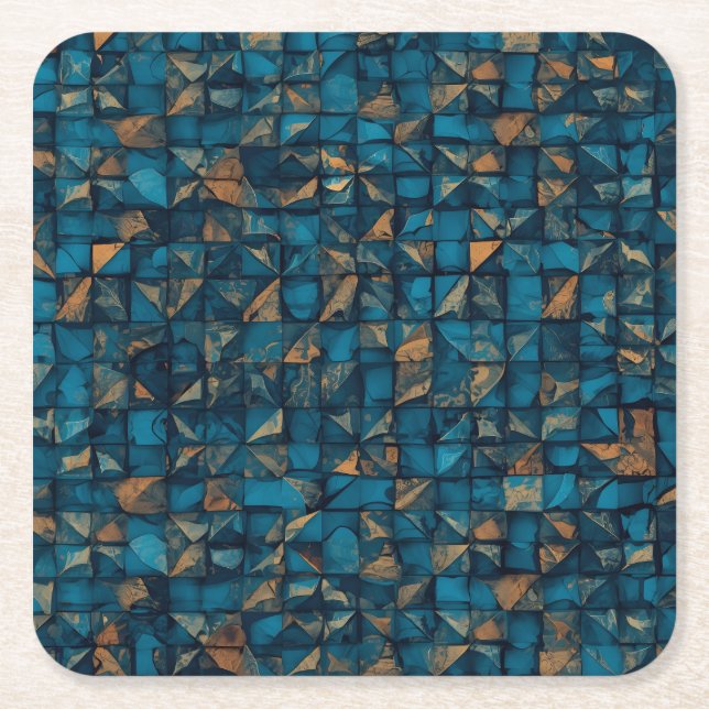 Beautiful Patchwork "Look" in Dark Teal Square Paper Coaster (Front)