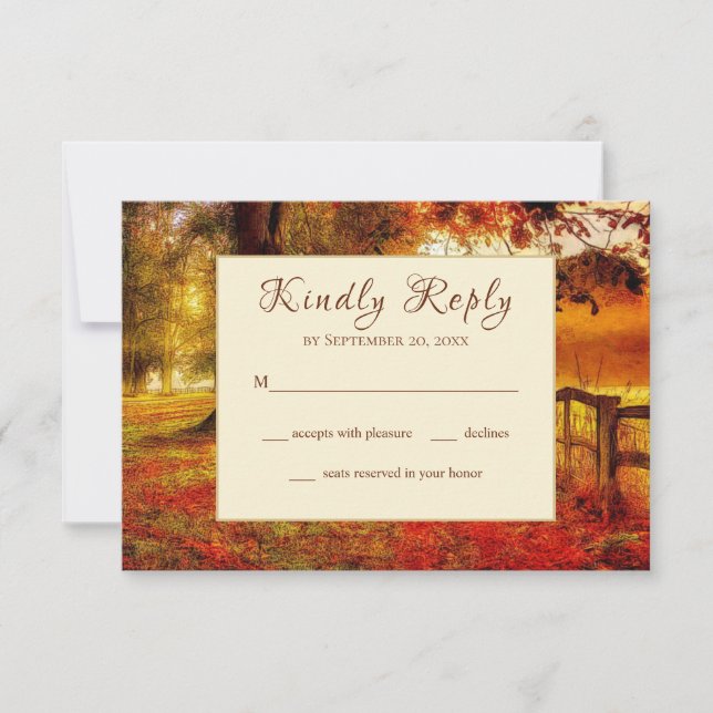 Beautiful Path Autumn Colourful Trees Fall Wedding RSVP Card (Front)