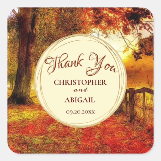 Beautiful Path Autumn Colourful Trees Fall Wedding Square Sticker (Front)