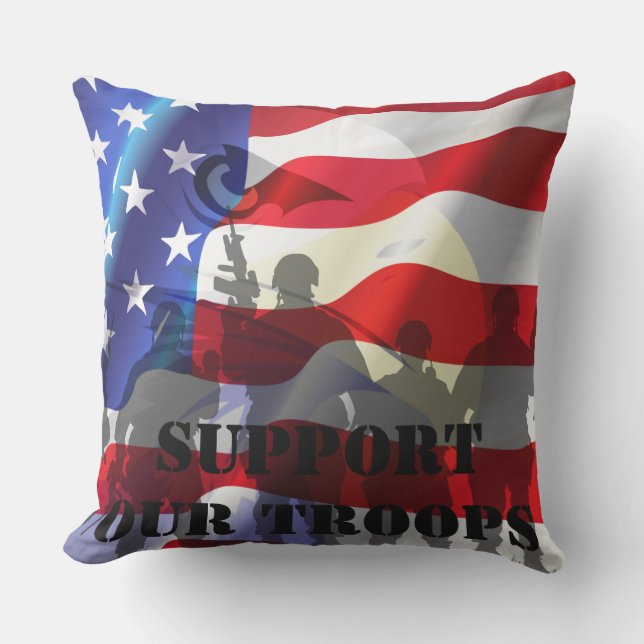 Beautiful Patriotic Flag Support our troops Cushion (Front)
