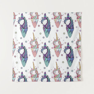 beautiful pattern head and ice cream unicorn with  tapestry