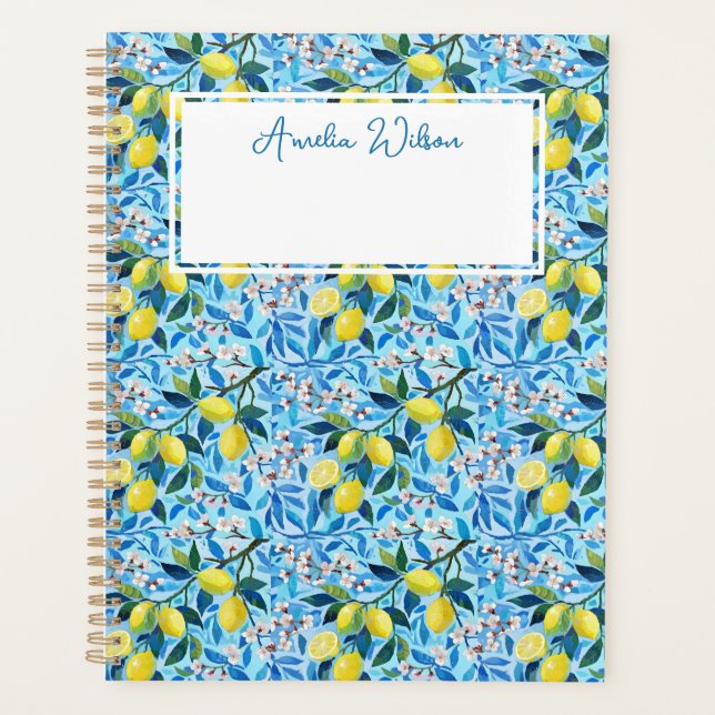 Beautiful Pattern of Vibrant Lemons Personalized Planner (Front)