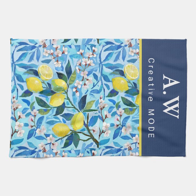 Beautiful Pattern of Vibrant Lemons Personalized Tea Towel (Horizontal)