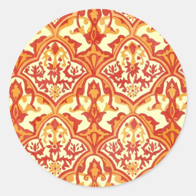 BEAUTIFUL PATTERN - Red & Orange Classic Round Sticker (Front)