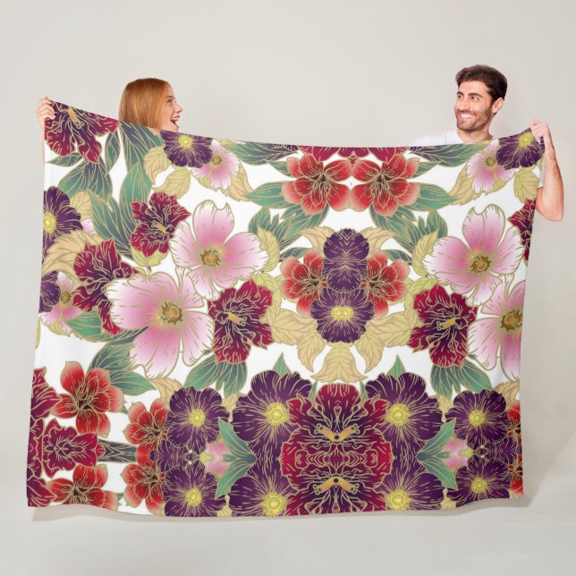 Beautiful Pattern with Floral Element Green Pink Fleece Blanket (In Situ)