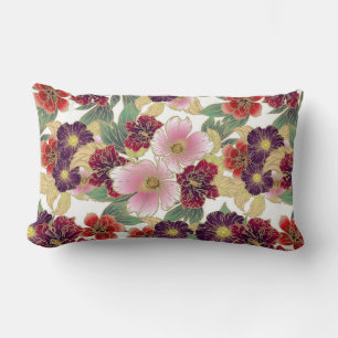 Beautiful Pattern with Floral Element Green Pink Lumbar Cushion
