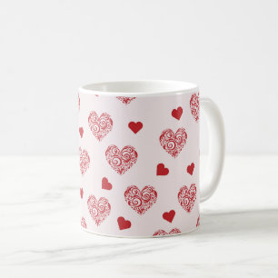 beautiful pattern with red hearts  coffee mug