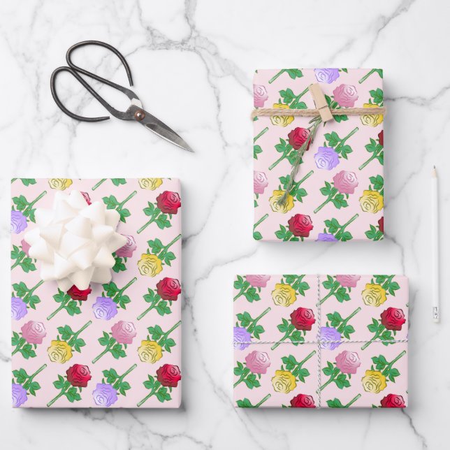 Beautiful Pattern with Roses Wrapping Paper Sheet (Front)