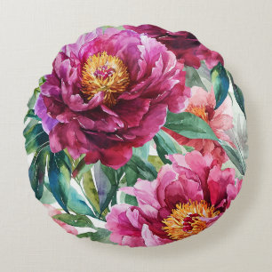 beautiful pattern with spring flowers round cushion