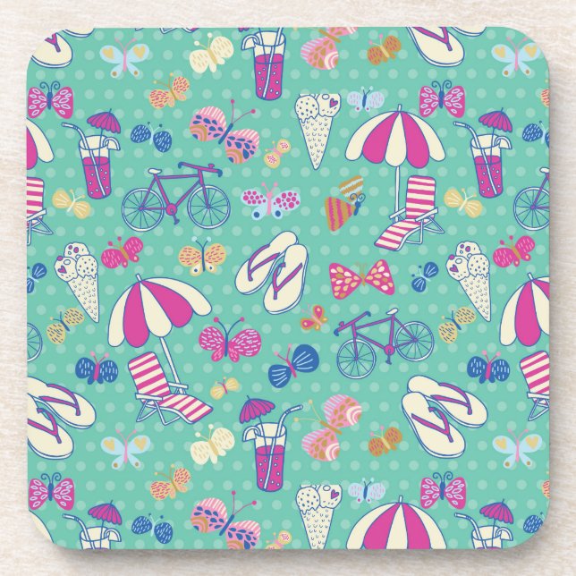 Beautiful Pattern With Summer Elements Coaster (Front)