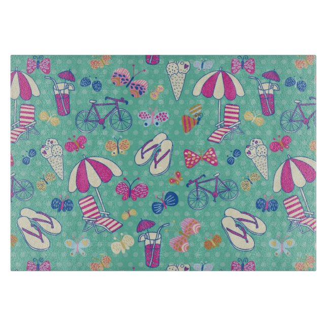 Beautiful Pattern With Summer Elements Cutting Board (Front)