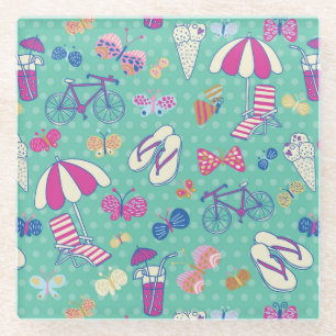 Beautiful Pattern With Summer Elements Glass Coaster