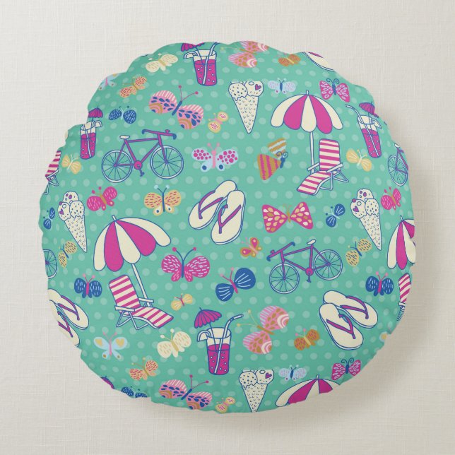 Beautiful Pattern With Summer Elements Round Cushion (Front)