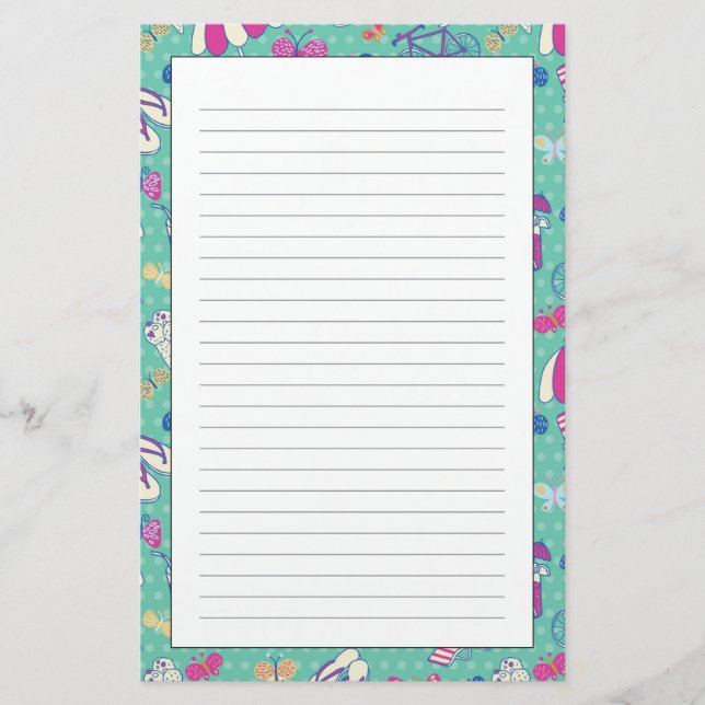 Beautiful Pattern With Summer Elements Stationery (Front)
