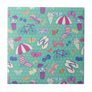 Beautiful Pattern With Summer Elements Tile