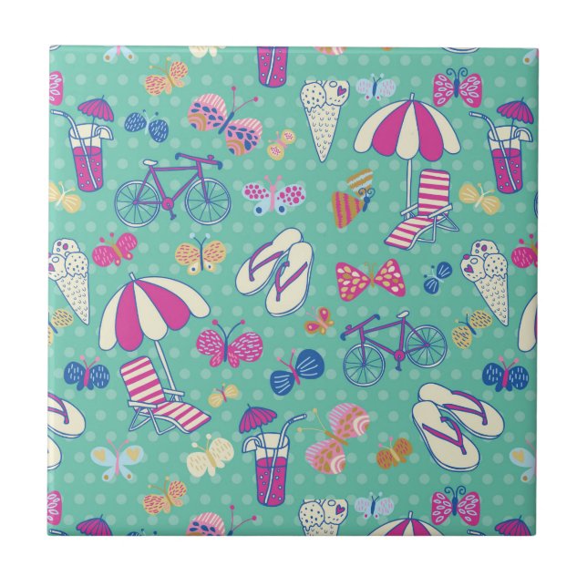 Beautiful Pattern With Summer Elements Tile (Front)