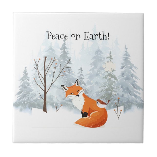 Beautiful Peace on Earth Red Fox Bird Winter  Ceramic Tile (Front)