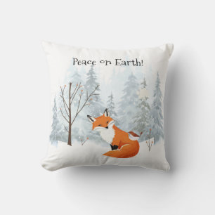 Beautiful Peace on Earth Red Fox Bird Winter  Cushion