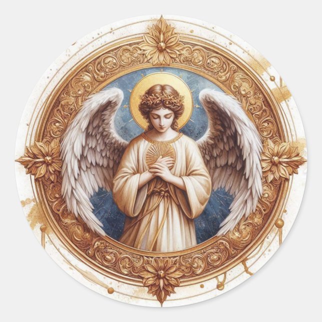 Beautiful Peaceful Angel Classic Round Sticker (Front)