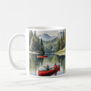 Beautiful Peaceful Lake Red Canoe Boat Coffee Mug