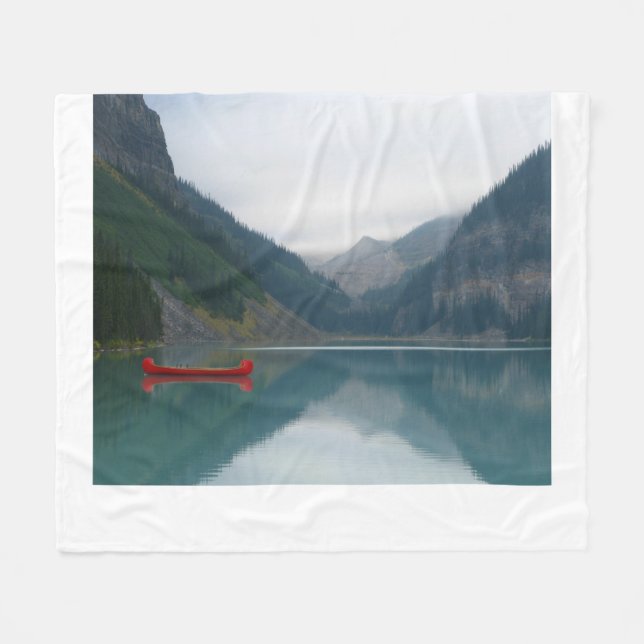 Beautiful Peaceful Lake Red Canoe Boat Fleece Blanket (Front (Horizontal))
