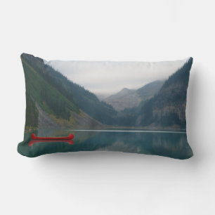 Beautiful Peaceful Lake Red Canoe Boat Lumbar Cushion