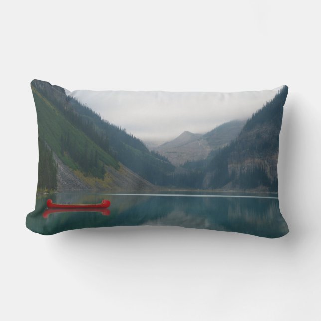 Beautiful Peaceful Lake Red Canoe Boat Lumbar Cushion (Front)