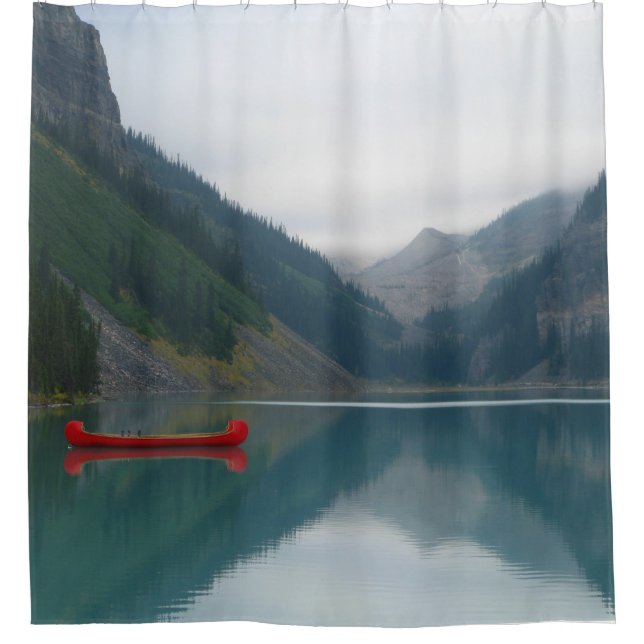 Beautiful Peaceful Lake Red Canoe Boat Shower Curtain (Front)