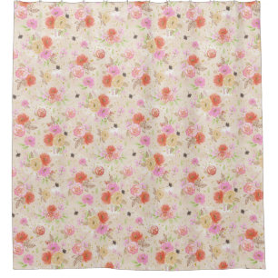 Beautiful Peach And Pink Floral Shower Curtain