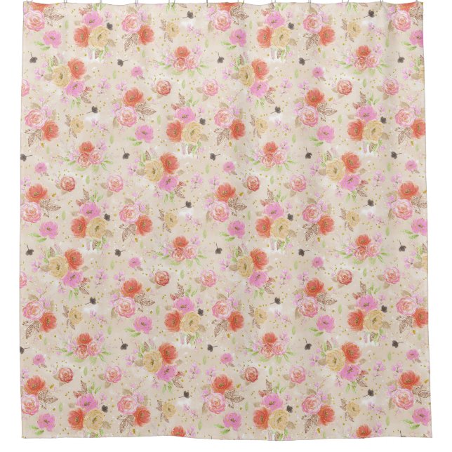 Beautiful Peach And Pink Floral Shower Curtain (Front)