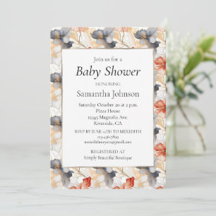 Beautiful Peach Blue White Floral Baby Shower Invitation