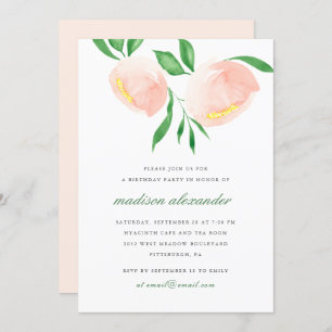 Beautiful Peach Blush Watercolor Flower Birthday Invitation