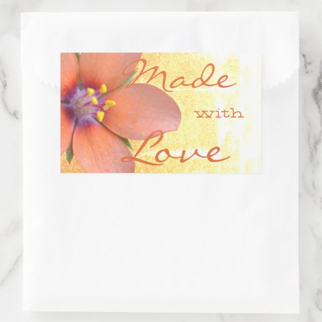Beautiful Peach Cute Flower Blossom Made with Love Rectangular Sticker (Bag)