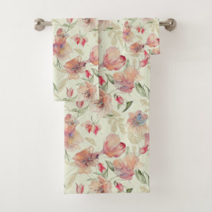 Beautiful Peach Floral Bath Towel Set