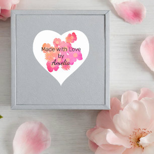 Beautiful Peach Floral Handmade by Heart Sticker