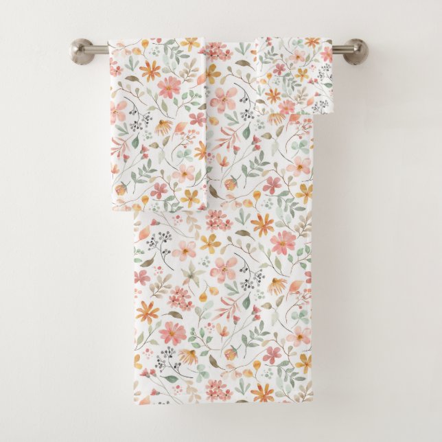 Beautiful Peach Floral Pattern  Bath Towel Set (Insitu)